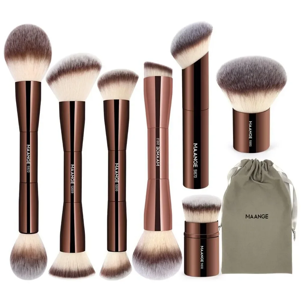 Maange 7 Pieces Coffee Double Sided Kabuki Cosmetics Makeup Brushes